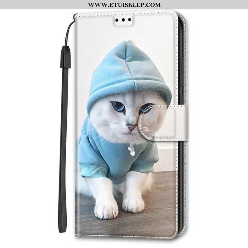 Skórzany Futerał do Samsung Galaxy S22 Ultra 5G z Łańcuch Stringi Wachlarz Kotów
